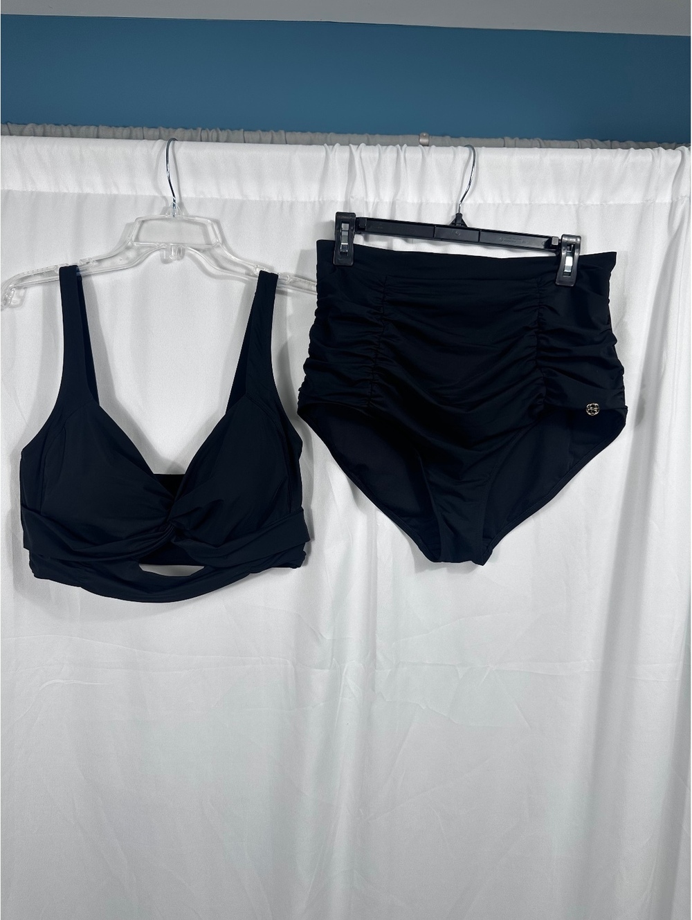 Shapellx Black High Waist Two Piece Shaping Swimsuit Bikini Set XL